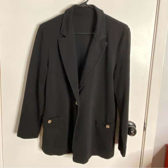 Women Black Light Jersey Blazer with Button Detail stretch Fabric Size Large - Picture 6 of 13